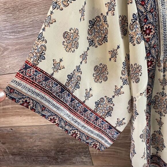 KNOX ROSE Women's Large Floral Boho Chic Peasant V Tie Neck Tassels Sheer Size S - Picture 6 of 8